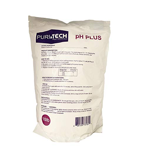 Puri Tech Chemicals pH Plus 15lb Resealable Bag for Swimming Pools & Spas pH Increaser Up Balancer 100% Sodium Carbonate Increases pH & Chlorine Effectiveness