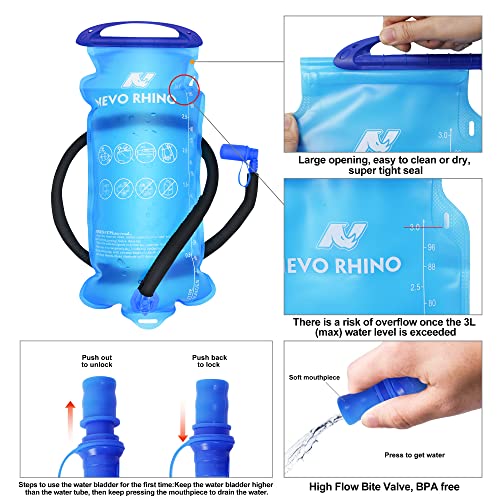 N NEVO RHINO Multipurpose Hydration Backpack with 3L Water Bladder, High Flow Bite Valve, Perfect Water Backpack 18L for Hiking, Cycling