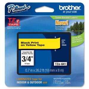 wholesale case of 10 – brother p-touch tz lettering tape cartridges-lettering tape, 3/4″ size, black/yellow