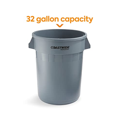 STAPLES Brighton 2625784 Round Trash Container Gray 32 Gallon