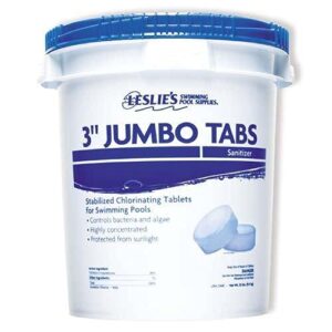 leslie’s jumbo 3 inch chlorine tablets for sanitizing swimming pools – stabilized – individually wrapped – slow dissolving – 90% available chlorine – tri-chlor – 35 pounds 171549