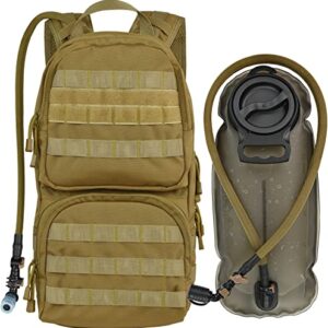 MARCHWAY Tactical Molle Hydration Pack with 3L TPU Water Bladder, Military Backpack with Multi Compartment for Cycling, Hiking, Running, Backpacking (Coyote Brown)