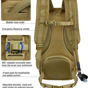 MARCHWAY Tactical Molle Hydration Pack with 3L TPU Water Bladder, Military Backpack with Multi Compartment for Cycling, Hiking, Running, Backpacking (Coyote Brown)