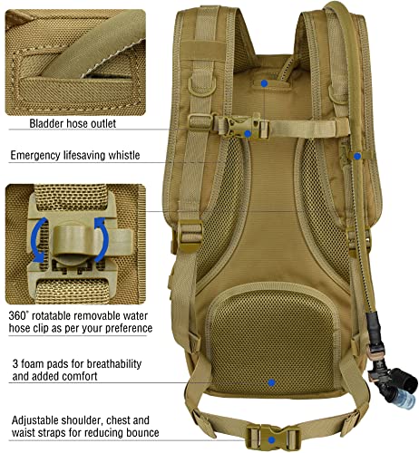 MARCHWAY Tactical Molle Hydration Pack with 3L TPU Water Bladder, Military Backpack with Multi Compartment for Cycling, Hiking, Running, Backpacking (Coyote Brown)
