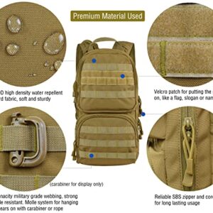 MARCHWAY Tactical Molle Hydration Pack with 3L TPU Water Bladder, Military Backpack with Multi Compartment for Cycling, Hiking, Running, Backpacking (Coyote Brown)