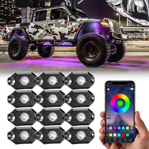 LED Rock Lights, YCHOW-TECH 12 Pods RGB Rock Lights with APP Control Wheel Well Light Music Mode Multilcolor Underglow Lights for Trucks, Four Wheeler UTV ATV RZR Golf Cart Truck Accessories