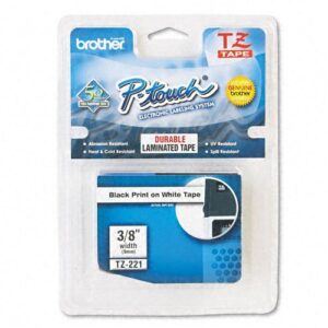 brother p-touch : tz standard adhesive laminated labeling tape, 3/8w, black on white -:- sold as 2 packs of – 1 – / – total of 2 each
