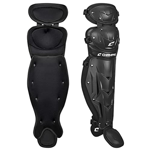 CHAMPRO Optimus MVP Double Knee Baseball Catcher’s Leg Guards, 14.5" Length, Black, CG104B