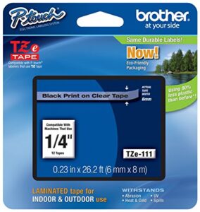 genuine brother 1/4″ (6mm) black on clear tze p-touch tape for brother pt-1910, pt1910 label maker