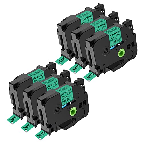 NineLeaf 6 Pack Compatible for Brother P-Touch TZe-751 TZ-751 TZe751 TZ751 Black on Green Label Tape 24mm 0.94 1'' Laminated TZe TZ Tape for Ptouch PT-530 PT-540 PT-550 PT-580C PT-7500 Label Maker