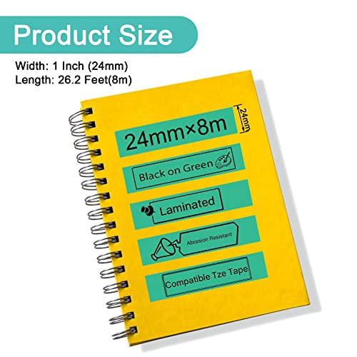 NineLeaf 6 Pack Compatible for Brother P-Touch TZe-751 TZ-751 TZe751 TZ751 Black on Green Label Tape 24mm 0.94 1'' Laminated TZe TZ Tape for Ptouch PT-530 PT-540 PT-550 PT-580C PT-7500 Label Maker