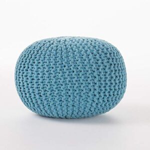 gdfstudio poona handcrafted modern cotton pouf, aqua