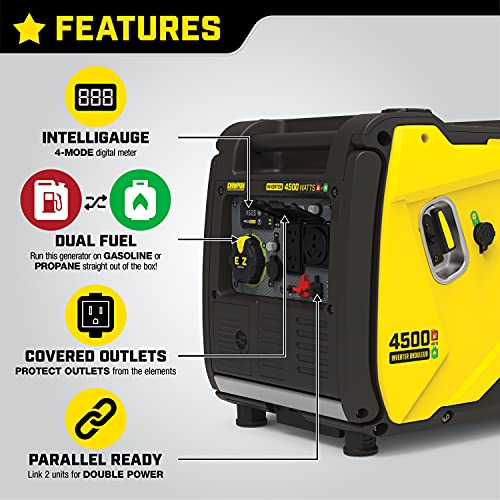 Champion Power Equipment 200988 4500-Watt Dual Fuel RV Ready Portable Inverter Generator, Electric Start