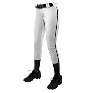 champro youth tournament low rise piped fastpitch softball pant white/black l