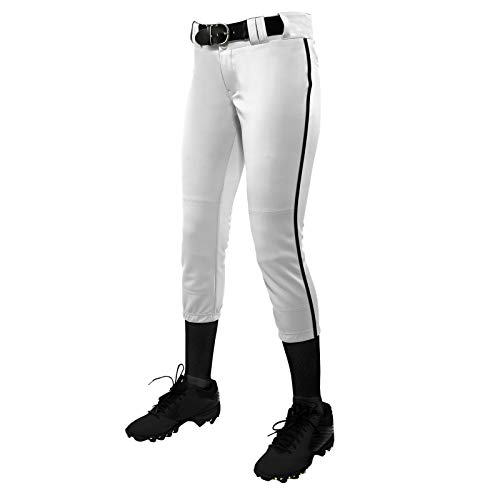 CHAMPRO Youth Tournament Low Rise Piped Fastpitch Softball Pant White/Black L