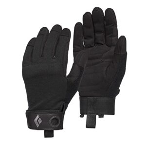 black diamond crag full-finger rock climbing gloves for belaying, black, large