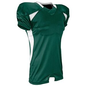 champro boys’ huddle stretch polyester dazzle youth football game jersey, forest green,white, large