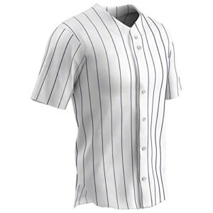 champro boys pinstripe youth ace polyester button front baseball jersey, white, navy pin, x-large us