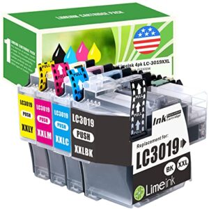 limeink 4 compatible ink cartridge replacement for brother lc3019 xxl high yield (4 pack) for mfc-j5330dw mfc-j6530dw mfc-j6730dw mfc-j6930dw printer (1 black, 1 cyan, 1 magenta, 1 yellow) lc 3019xxl