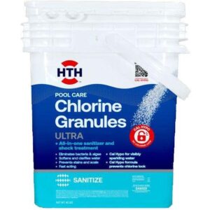 hth ultra pool shock – calcium hypochlorite (cal-hypo) – 40 pound bucket – prevents algae and bacteria – good for weekly use – super-chlorinate swimming pools