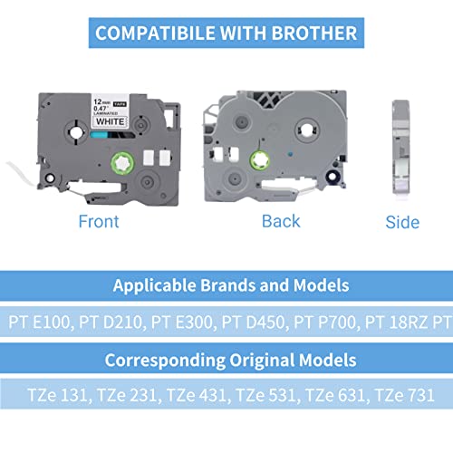12mm 0.47 Laminated Black on White Label Tape Replacement for TZC231, Label Maker Tape for TZe 131, TZe 231, TZe 431, TZe 531, TZe 631, TZe 731(1Pcs)