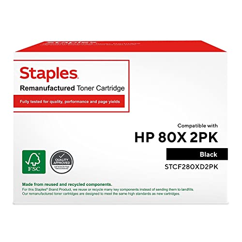 STAPLES Remanufactured Toner Cartridge Replacement for Hp 80X (Black, 2-Pack)