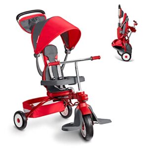 radio flyer deluxe ez fold 4-in-1 stroll ‘n trike, red tricycle, toddler bike