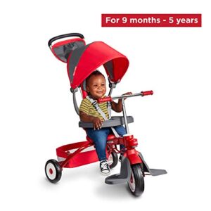 Radio Flyer Deluxe EZ Fold 4-in-1 Stroll 'N Trike, Red Tricycle, Toddler Bike