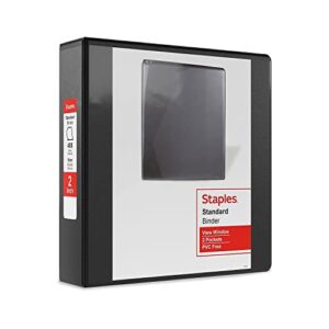 staples 2661502 standard 2-inch 3-ring view binders black 6/carton (26443ct)