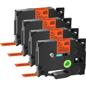 greencycle compatible for brother tz tze b31 tze-b31 aze b31 0.47 inch 1/2″ black on fluorescent orange laminated label tape 12mm x 5m for ptd210 d400ad d600 pth100 pth110 pt1290 pt-1230pc, 4 pack