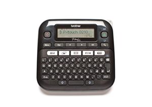 brother pt-d210vp label maker, p-touch label printer, desktop, qwerty keyboard, up to 12mm labels, includes carry case/ac adapter/12mm black on white tape cassette, uk plug
