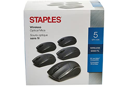 STAPLES 2454318 44900 Wireless Optical Mouse Black 5/Pack