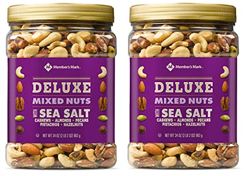 Member's Mark Deluxe Mixed Nuts with Sea Salt, Salty, 34 Ounce, 2 Pack