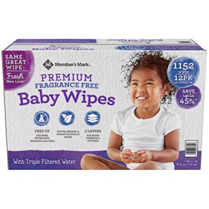 member’s mark fragrance free baby wipes (netcount 12 pack 96 wipes in each),, 12count ()