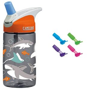 camelbak eddy 0.4-liter kids water bottle, 12 ounces, sharks, bottle only & eddy kids bite valves, 4-pack