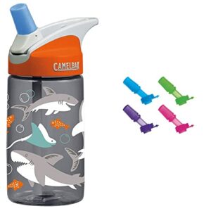 CamelBak Eddy 0.4-Liter Kids Water Bottle, 12 Ounces, Sharks, Bottle Only & eddy Kids Bite Valves, 4-Pack