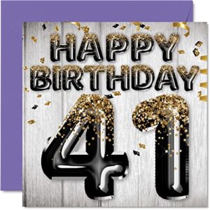 41st birthday card for men – black & gold glitter balloons – happy birthday cards for 41 year old man dad cousin friend brother uncle, 5.7 x 5.7 inch forty-one forty-first bday greeting cards gift