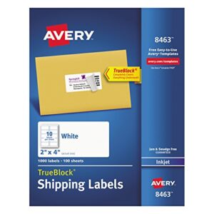 avery shipping labels with trueblock technology for inkjet printers 2″ x 4″, box of 1,000 (8463)
