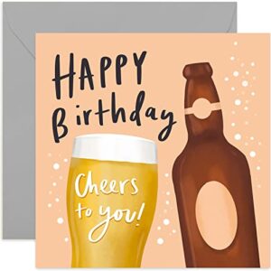 old english co. cheers to you birthday card – fun beer pint birthday card for men | for brother, son, nephew | blank inside & envelope included