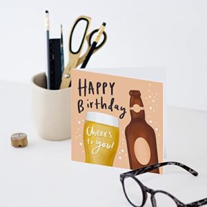 Old English Co. Cheers To You Birthday Card - Fun Beer Pint Birthday Card for Men | For brother, son, nephew | Blank Inside & Envelope Included