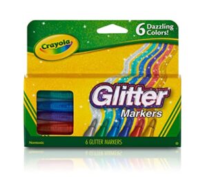 crayola glitter markers, sparkle markers, unique arts and crafts supplies, assorted colors, gift for kids and adults, 6 count
