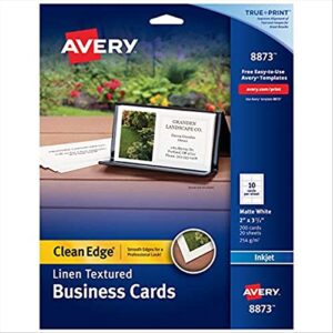 avery printable business cards, inkjet printers, 200 cards, 2 x 3.5, clean edge, heavyweight, linen textured (8873)