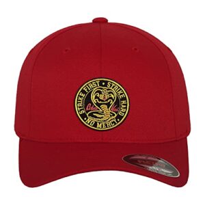 cobra kai officially licensed patch flexfit cap (red), small/medium