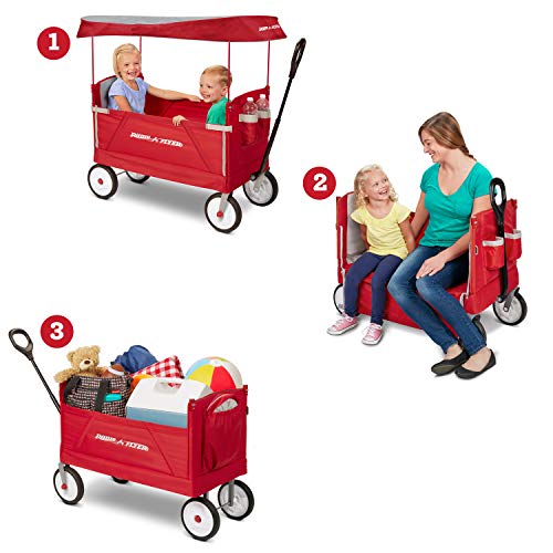 Radio Flyer 3-In-1 EZ Folding, Outdoor Collapsible Wagon for Kids & Cargo, Red Folding Wagon