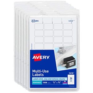 avery self-adhesive removable labels, 1/2″ x 3/4″, white, 6000 labels (6-pack 5418)