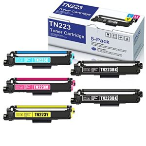 allu 5 pack [2bk+1c+1y+1m] compatible tn223bk tn223c tn223m tn223y toner cartridge replacement for brother mfc-l3770cdw hl-3210cw 3230cdw 3290cdw printer toner cartridge.