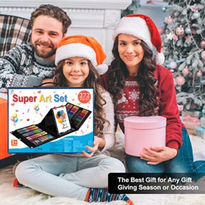 Art Supplies, 272 Pack Art Set Drawing Kit for Girls Boys Teens Artist, Deluxe Gift Art Box with Trifold Easel, Origami Paper, Coloring Book, Drawing Pad, Pastels, Crayons, Pencils, Watercolors(Black)