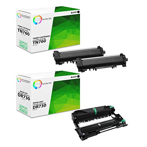TCT Premium Compatible Toner Cartridge and Drum Unit Replacement for Brother TN760 DR730 Works with Brother HL-L2350DW L2370DW, DCP-L2550DW, MFC-L2710DW L2730DW Printers (2 TN-760, 1 DR-730) - 3 Pack