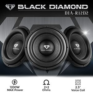 BLACK DIAMOND DIA-R12D2 12 Inch Car Audio Subwoofer 1200 Watts Dual Voice Coil 2+2 Ohms (1 Speaker)