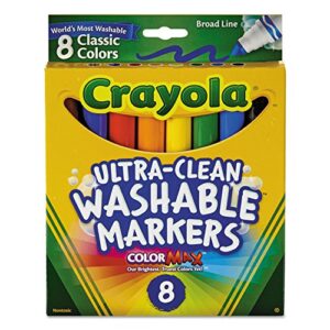 crayola ultra-clean washable markers, broad line, 8 count, classic colors – pack of 1
